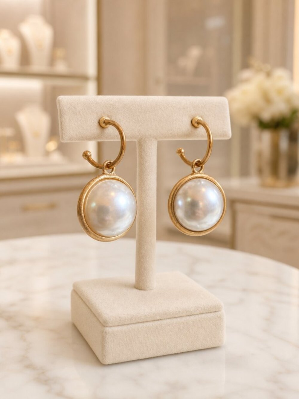 Gold Pearl Drop Earrings, Faux Pearl Hoop Earrings, Statement Pearl Dangles, Ele